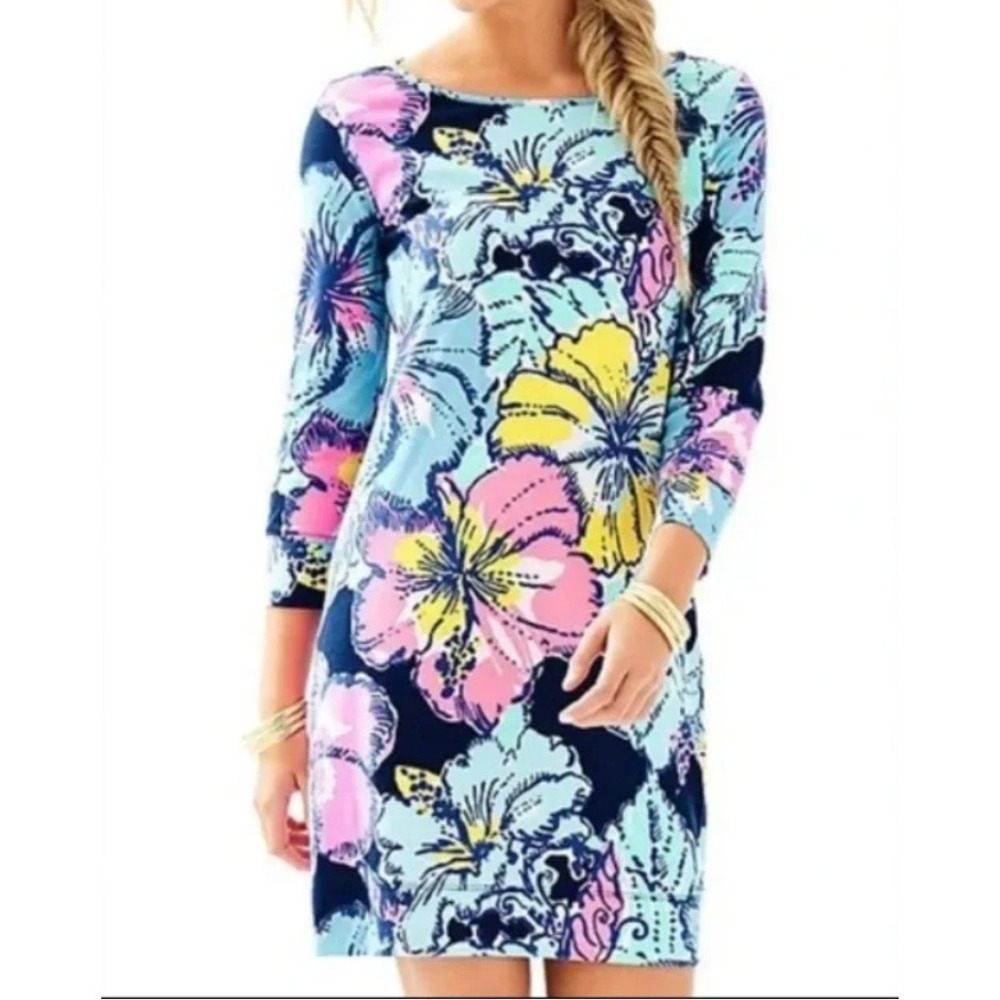 Lilly Pulitzer Marlowe Dress Pima Cotton Big Flirt Shift Floral Hibiscus Med